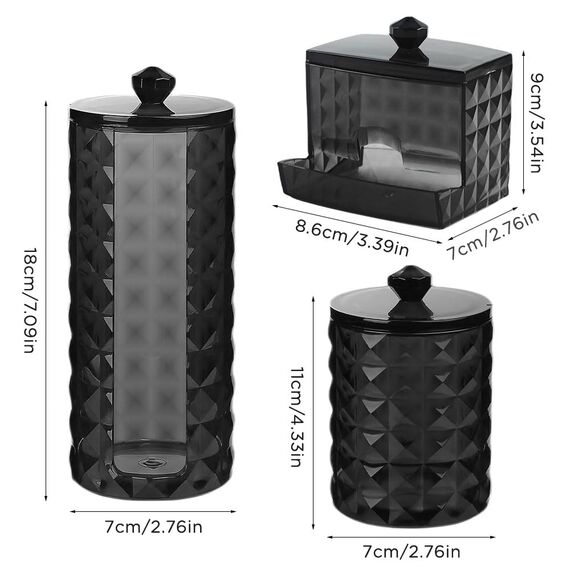 Hwtcjx 3 Stück Wattestäbchen Halter, Wattepad-Halter, Wattepads Aufbewahrung, Wattestäbchen Behälter mit Holzbezug, Wattepadspender, für Wohnzimmer, Schlafzimmer, Badezimmer (Schwarz)