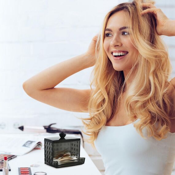 Hwtcjx 3 Stück Wattestäbchen Halter, Wattepad-Halter, Wattepads Aufbewahrung, Wattestäbchen Behälter mit Holzbezug, Wattepadspender, für Wohnzimmer, Schlafzimmer, Badezimmer (Schwarz)