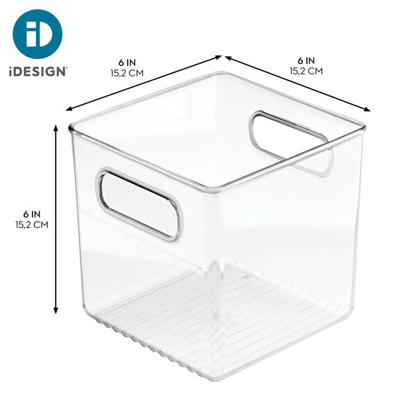 iDesign 71530EU Cabinet/Kitchen Binz Aufbewahrungsbox, mittelgroßer Küchen Organizer aus Kunststoff, würfelförmige Box, 15,2 cm x 15,2 cm x 15,2 cm, durchsichtig