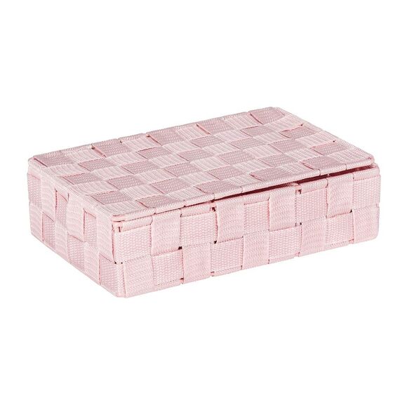 WENKO Aufbewahrungskorb mit Deckel Adria Rosa Klein - Badkorb mit Deckel und 4 Fächern, Polypropylen, 26 x 7.5 x 17 cm, Rosa