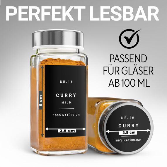 Etiketten für Gewürzmischung selbstklebend (240 Stück) - Aufkleber rund minimalistisch - wasserfest (Schwarz)