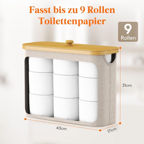 Lifewit Toilettenpapier Aufbewahrungskorb, Bambus Badezimmer Organizer, Klopapier Aufbewahrungsschrank für Enge Räume, Toilet Paper Behälter mit Deckel, 23L，Beige