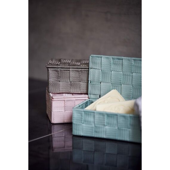 Wenko Aufbewahrungskorb mit Deckel Adria Taupe Mini - Aufbewahrungsbox, Badkorb mit Deckel, Polypropylen, 18 x 6.5 x 10 cm, Taupe (Packung mit 2)