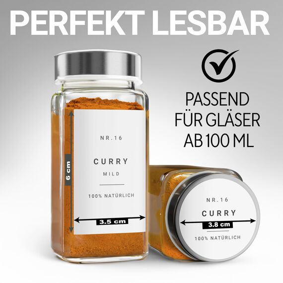 Etiketten für Gewürzmischung selbstklebend (240 Stück) - Aufkleber rund minimalistisch - wasserfest (Weiß)