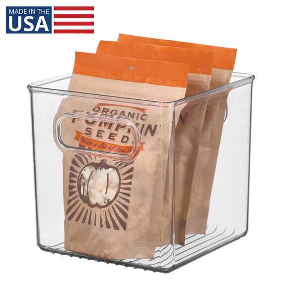 iDesign 71530EU Cabinet/Kitchen Binz Aufbewahrungsbox, mittelgroßer Küchen Organizer aus Kunststoff, würfelförmige Box, 15,2 cm x 15,2 cm x 15,2 cm, durchsichtig