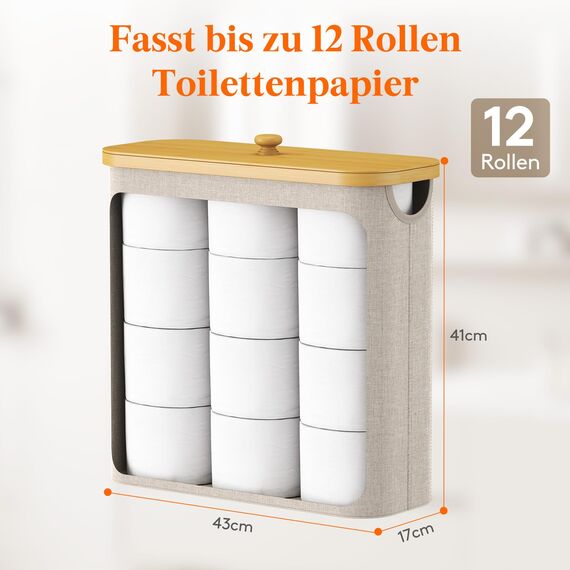 Lifewit Toilettenpapier Aufbewahrungskorb, Bambus Badezimmer Organizer, Klopapier Aufbewahrungsschrank für Enge Räume, Toilet Paper Behälter mit Deckel, 30L，Beige