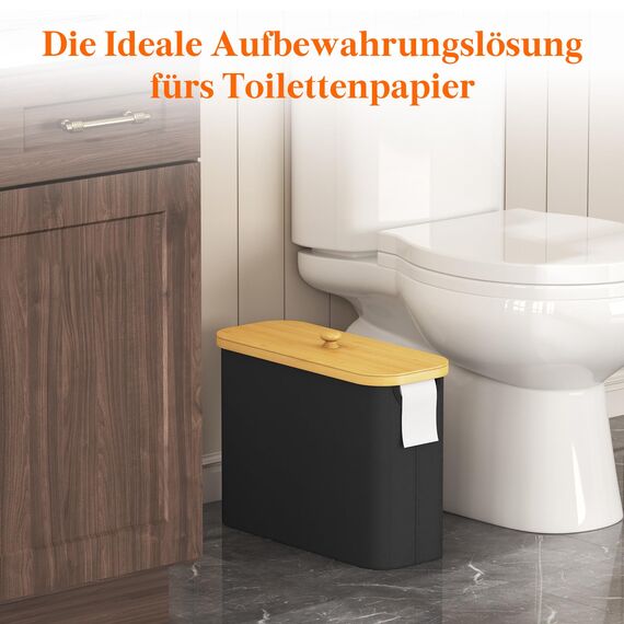 Lifewit Toilettenpapier Aufbewahrungskorb, Bambus Badezimmer Organizer, Klopapier Aufbewahrungsschrank für Enge Räume, Toilet Paper Behälter mit Deckel, 23L，Dunkelschwarz