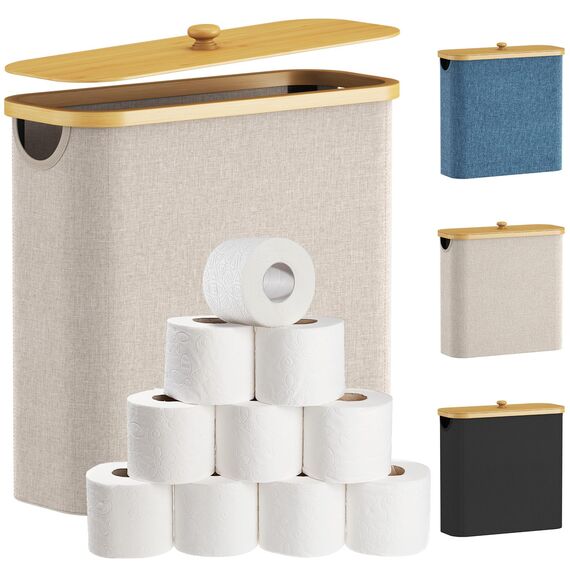 Lifewit Toilettenpapier Aufbewahrungskorb, Bambus Badezimmer Organizer, Klopapier Aufbewahrungsschrank für Enge Räume, Toilet Paper Behälter mit Deckel, 30L，Beige