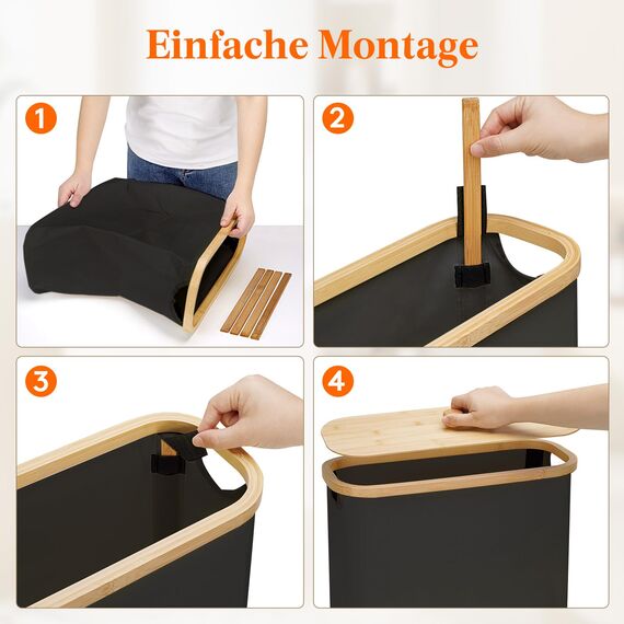 Lifewit Toilettenpapier Aufbewahrungskorb, Bambus Badezimmer Organizer, Klopapier Aufbewahrungsschrank für Enge Räume, Toilet Paper Behälter mit Deckel, 23L，Dunkelschwarz