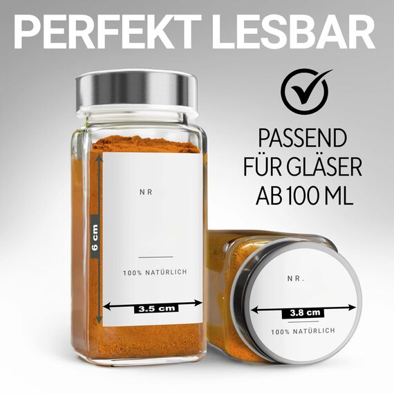 Homety® Blanko Gewürzetiketten SET 86 Stück- Weiß minimalistisch - Aufkleber Gewürze Etiketten Selbstklebend - zum selbst beschreiben - Wasserfest - Blanko - Weiß)