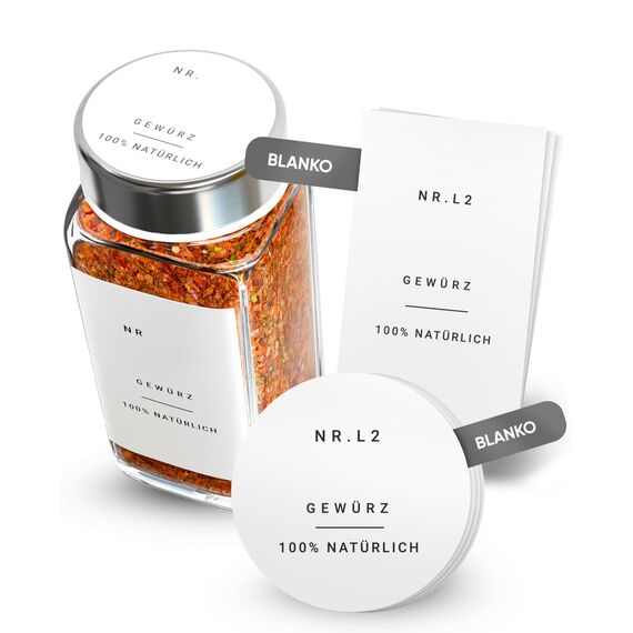 Homety® Blanko Gewürzetiketten SET 86 Stück- Weiß minimalistisch - Aufkleber Gewürze Etiketten Selbstklebend - zum selbst beschreiben - Wasserfest - Blanko - Weiß)