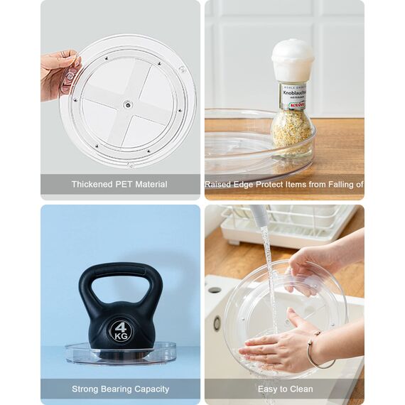 Roninkier Drehteller Organizer Lazy-Susan Gewürzregal - 2 Stück Drehteller Kühlschrank Küche Gewürzhalter für Vorratsdosen und Gewürze, durchsichtig, 23.5 cm