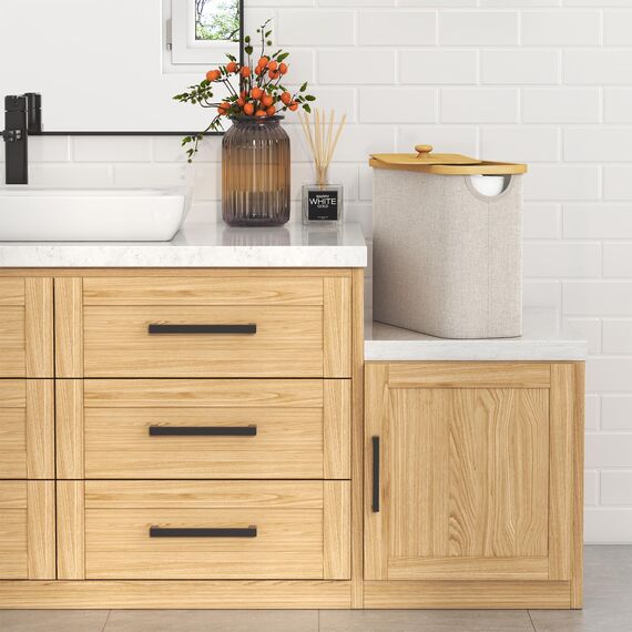 Lifewit Toilettenpapier Aufbewahrungskorb, Bambus Badezimmer Organizer, Klopapier Aufbewahrungsschrank für Enge Räume, Toilet Paper Behälter mit Deckel, 23L，Beige