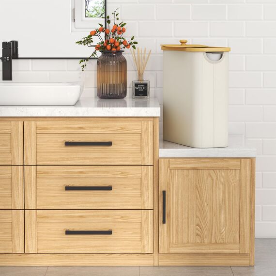 Lifewit Toilettenpapier Aufbewahrungskorb, Bambus Badezimmer Organizer, Klopapier Aufbewahrungsschrank für Enge Räume, Toilet Paper Behälter mit Deckel, 30L，Weiß