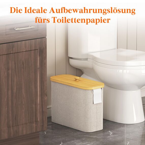 Lifewit Toilettenpapier Aufbewahrungskorb, Bambus Badezimmer Organizer, Klopapier Aufbewahrungsschrank für Enge Räume, Toilet Paper Behälter mit Deckel, 23L，Beige