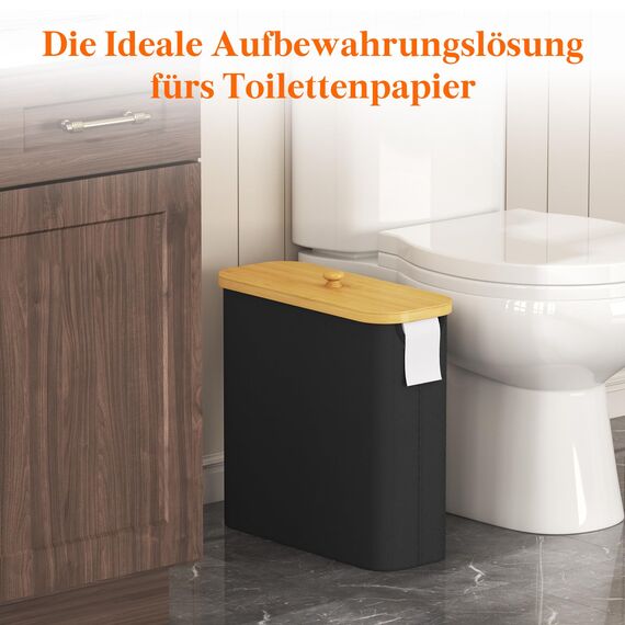 Lifewit Toilettenpapier Aufbewahrungskorb, Bambus Badezimmer Organizer, Klopapier Aufbewahrungsschrank für Enge Räume, Toilet Paper Behälter mit Deckel, 30L，Dunkelschwarz