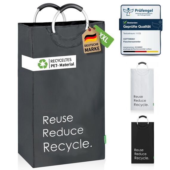 COTTARA® Pfandflaschen Sammelbehälter xxl – Pfandbehälter verschließbar aus recyceltem Material – Flaschensammler Leergut zur Flaschenaufbewahrung oder recycling Behälter – grau 75L