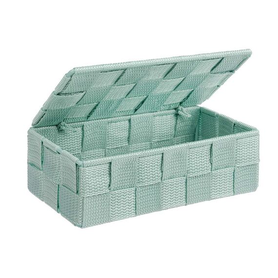 WENKO Aufbewahrungskorb mit Deckel Adria Mint Mini - Badkorb mit Deckel, Polypropylen, 18 x 6.5 x 10 cm, Minzgrün