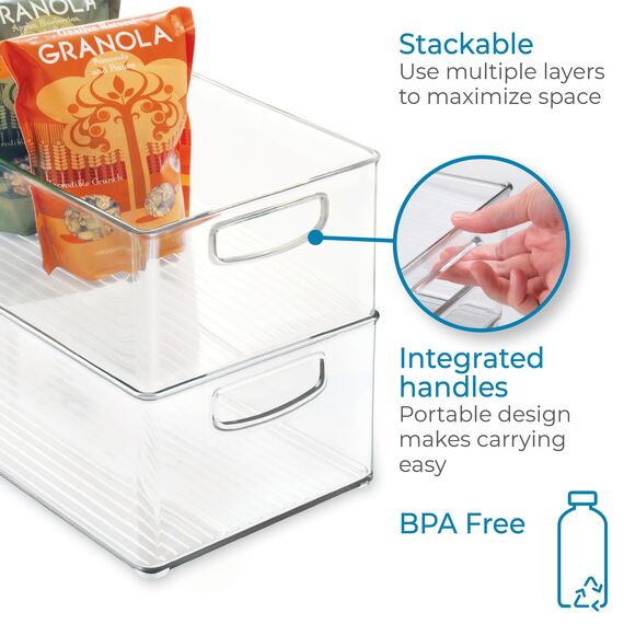iDesign bac rangement frigo, grande boîte alimentaire spacieuse en plastique, boîte conservation alimentaire à poignées, transparent, Groß und Tief, Durchsichtig
