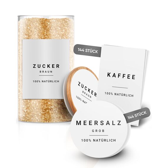 Homety Aufbewahrungsetiketten – Komplettes XXL-Set weiß – selbstklebend 288 Stück – runder minimalistischer Aufkleber – wasserfest