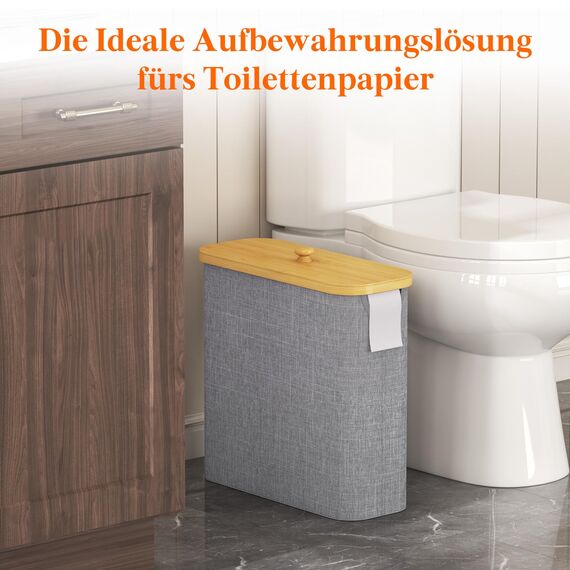 Lifewit Toilettenpapier Aufbewahrungskorb, Bambus Badezimmer Organizer, Klopapier Aufbewahrungsschrank für Enge Räume, Toilet Paper Behälter mit Deckel, 30L，Grau