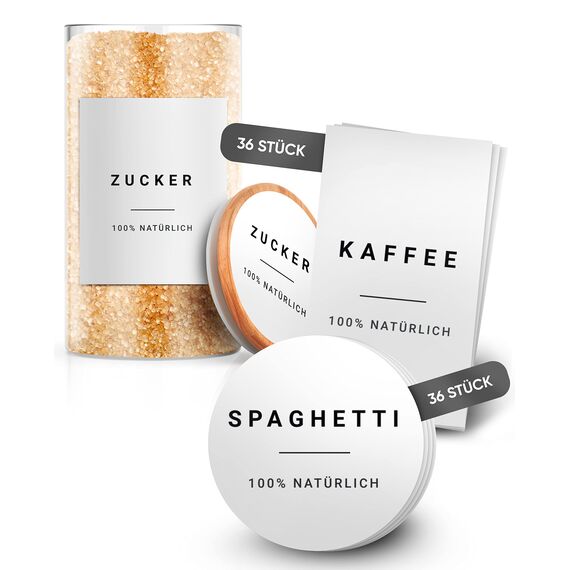 Vorratsetiketten - Basis Set Weiss - selbstklebend (72 Stück) - Aufkleber rund, rechteckig - minimalistisch wasserfest