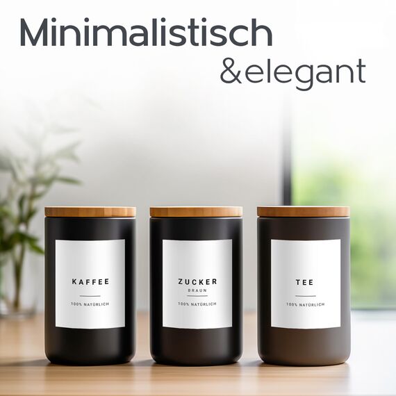 Vorratsetiketten Basis Set Schwarz - selbstklebend (72 Stück) - Aufkleber rund minimalistisch - wasserfest