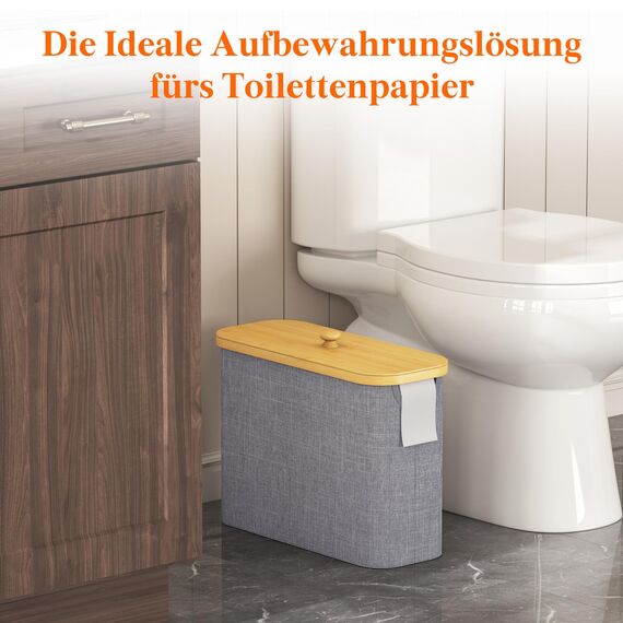 Lifewit Toilettenpapier Aufbewahrungskorb, Bambus Badezimmer Organizer, Klopapier Aufbewahrungsschrank für Enge Räume, Toilet Paper Behälter mit Deckel, 23L，Grau