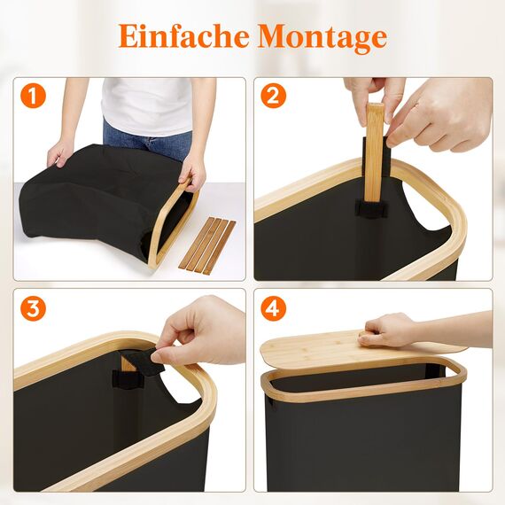 Lifewit Toilettenpapier Aufbewahrungskorb, Bambus Badezimmer Organizer, Klopapier Aufbewahrungsschrank für Enge Räume, Toilet Paper Behälter mit Deckel, 30L，Dunkelschwarz