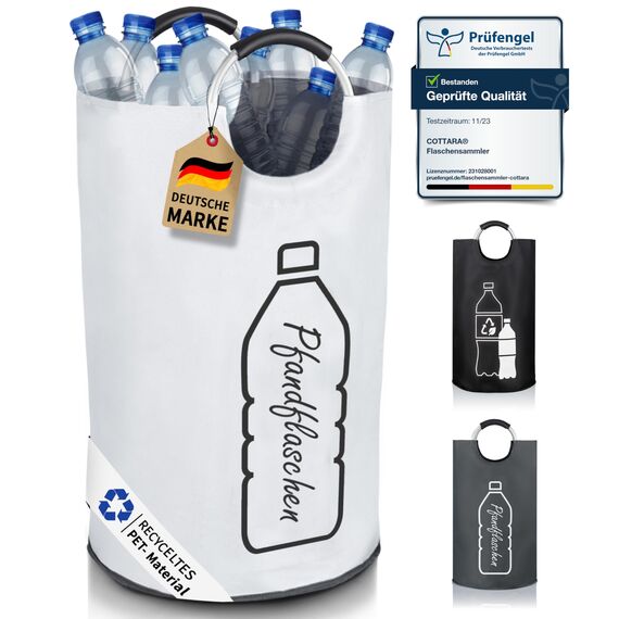 COTTARA® Original Pfandflaschen Sammelbehälter – Flaschensammler Leergut Behälter aus wasserabweisendem Material für Küche – Idealer Pfandbehälter zur Flaschenaufbewahrung – weiß 70L
