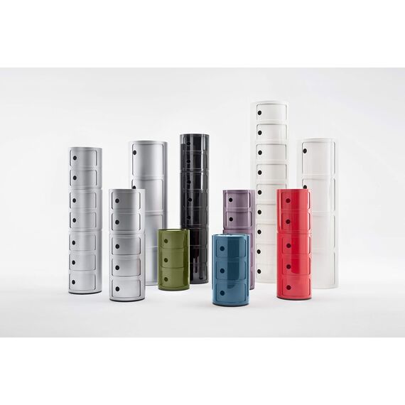 Kartell Componibili, 3 Elements, Silber, Runde Basis