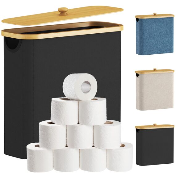 Lifewit Toilettenpapier Aufbewahrungskorb, Bambus Badezimmer Organizer, Klopapier Aufbewahrungsschrank für Enge Räume, Toilet Paper Behälter mit Deckel, 30L，Dunkelschwarz