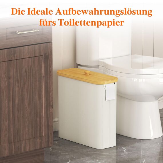 Lifewit Toilettenpapier Aufbewahrungskorb, Bambus Badezimmer Organizer, Klopapier Aufbewahrungsschrank für Enge Räume, Toilet Paper Behälter mit Deckel, 30L，Weiß