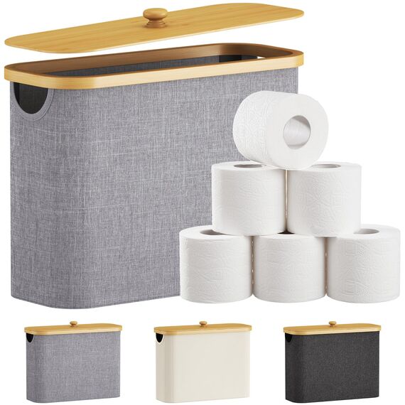 Lifewit Toilettenpapier Aufbewahrungskorb, Bambus Badezimmer Organizer, Klopapier Aufbewahrungsschrank für Enge Räume, Toilet Paper Behälter mit Deckel, 23L，Grau