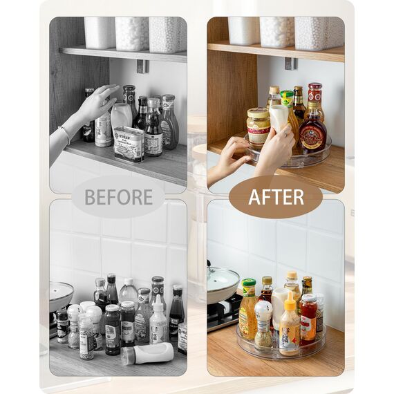 Roninkier Drehteller Organizer Lazy-Susan Gewürzregal - 2 Stück Drehteller Kühlschrank Küche Gewürzhalter für Vorratsdosen und Gewürze, durchsichtig, 23.5 cm