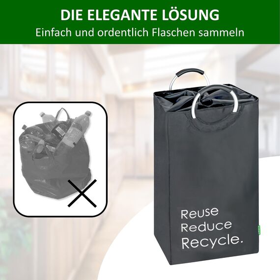 COTTARA® Pfandflaschen Sammelbehälter xxl – Pfandbehälter verschließbar aus recyceltem Material – Flaschensammler Leergut zur Flaschenaufbewahrung oder recycling Behälter – grau 75L