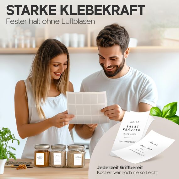 Homety® Gewürzetiketten selbstklebend (240 Stück) - Aufkleber rund minimalistisch - Gewürze Etiketten wasserfest - Vorratsetiketten (Weiß)