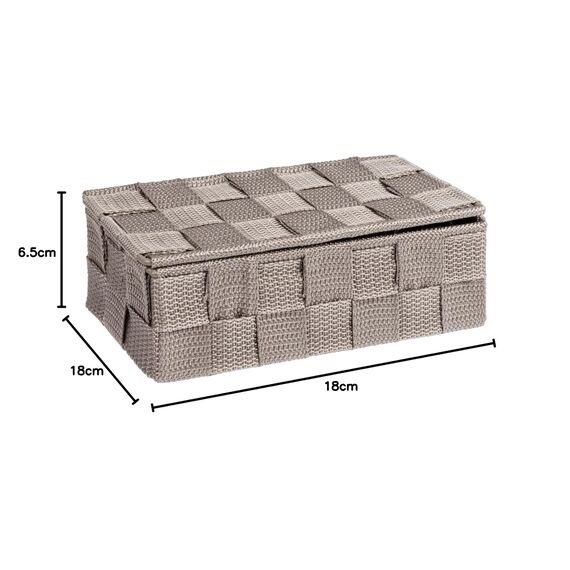 Wenko Aufbewahrungskorb mit Deckel Adria Taupe Mini - Aufbewahrungsbox, Badkorb mit Deckel, Polypropylen, 18 x 6.5 x 10 cm, Taupe (Packung mit 2)