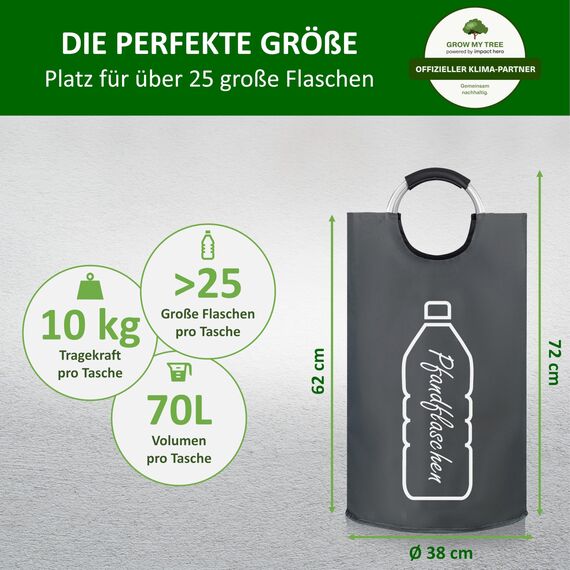 COTTARA® Original Pfandflaschen Sammelbehälter – Flaschensammler Leergut Behälter aus wasserabweisendem Material für Küche – Idealer Pfandbehälter zur Flaschenaufbewahrung – grau 70L