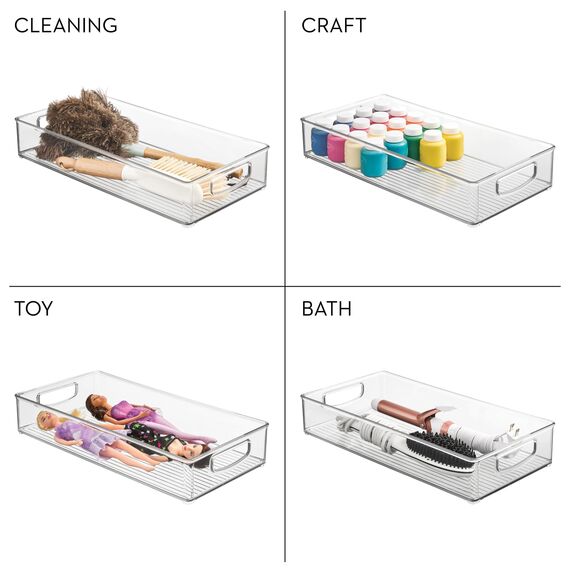 iDesign 63599 Aufbewahrungsbox für die Küche, langer Küchen Organizer aus Kunststoff, offene Kühlschrankbox mit Griffen, durchsichtig, Groß