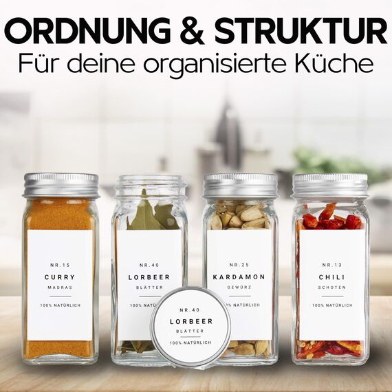 Etiketten für Gewürzmischung selbstklebend (240 Stück) - Aufkleber rund minimalistisch - wasserfest (Weiß)
