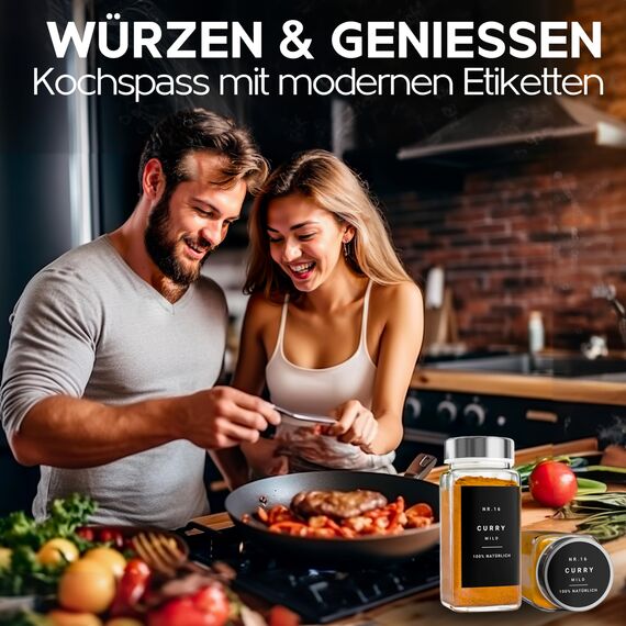 Etiketten für Gewürzmischung selbstklebend (240 Stück) - Aufkleber rund minimalistisch - wasserfest (Schwarz)