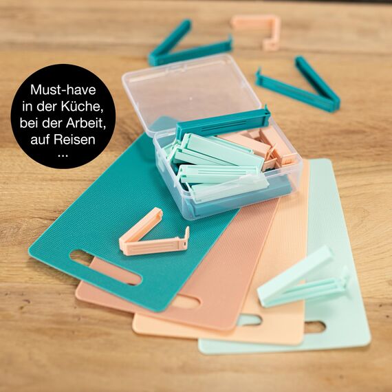 Moritz & Moritz 24 Verschlussclips – inkl. praktischer Box – Clips für Tüten – Tütenclips für Lebensmittelaufbewahrung – auch als Gefrierbeutel Clips geeignet