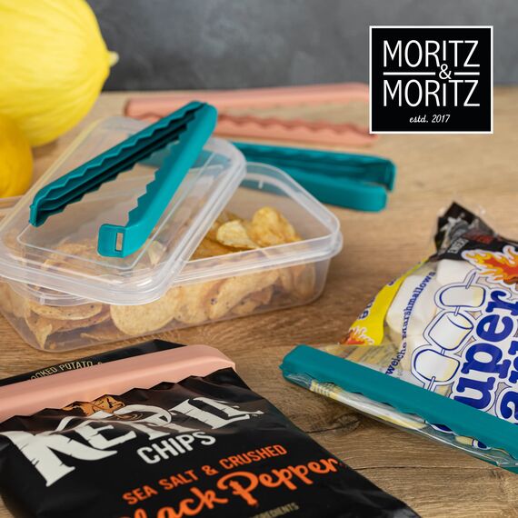 Moritz & Moritz 5X Verschlussclips groß 20 cm mit Aufbewahrungsbox bunt – Gefrierbeutel Clips zur Lebensmittelaufbewahrung –Tütenclips XXL in Klarsichtbox