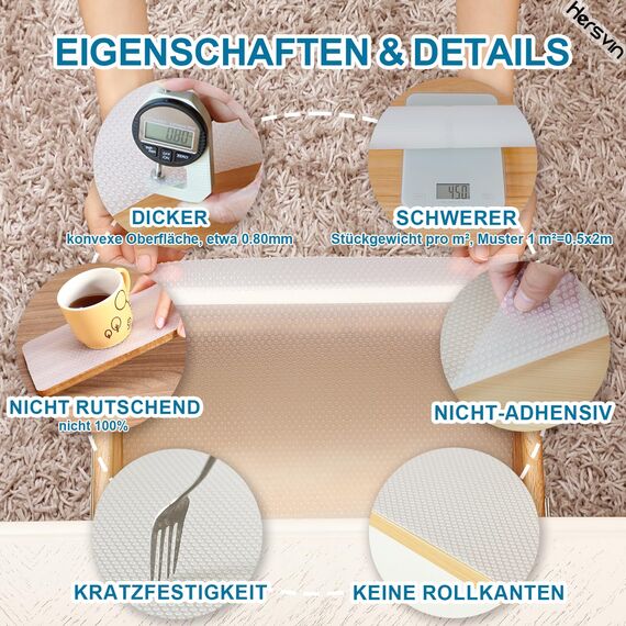 Hersvin Schubladenmatte 3 Stücke 30cmx150cm Schubladeneinlage Eva Schrankpapier Nicht Klebende Wasserfest Unterlage Teppich für Küchenschränke Regalschrank (Transparent Punkt)