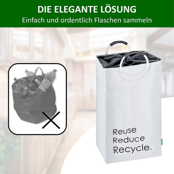 COTTARA® Pfandflaschen Sammelbehälter xxl – Pfandbehälter verschließbar aus recyceltem Material – Flaschensammler Leergut zur Flaschenaufbewahrung oder recycling Behälter – weiß 75L