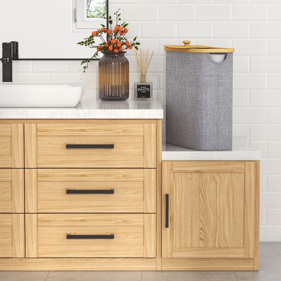 Lifewit Toilettenpapier Aufbewahrungskorb, Bambus Badezimmer Organizer, Klopapier Aufbewahrungsschrank für Enge Räume, Toilet Paper Behälter mit Deckel, 30L，Grau