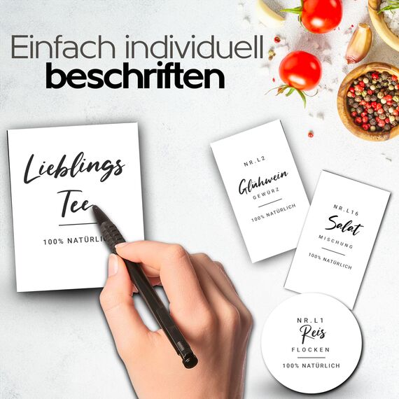 Homety® Blanko Gewürzetiketten SET 86 Stück- Weiß minimalistisch - Aufkleber Gewürze Etiketten Selbstklebend - zum selbst beschreiben - Wasserfest - Blanko - Weiß)