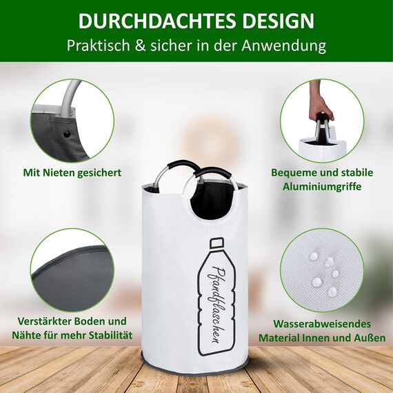 COTTARA® Original Pfandflaschen Sammelbehälter – Flaschensammler Leergut Behälter aus wasserabweisendem Material für Küche – Idealer Pfandbehälter zur Flaschenaufbewahrung – weiß 70L