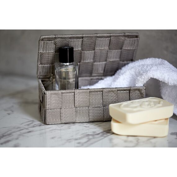 Wenko Aufbewahrungskorb mit Deckel Adria Taupe Mini - Aufbewahrungsbox, Badkorb mit Deckel, Polypropylen, 18 x 6.5 x 10 cm, Taupe (Packung mit 2)